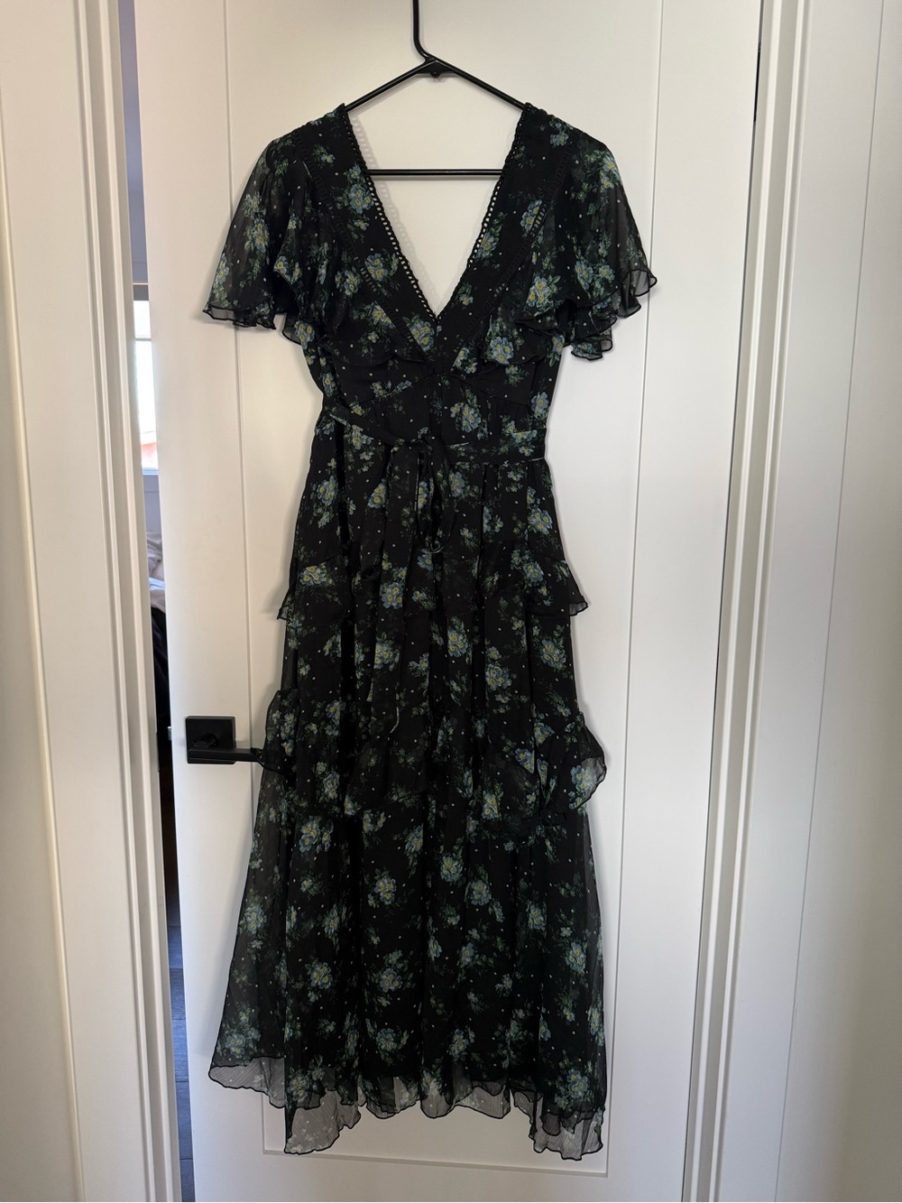 Black Floral Ruffle Maternity Dress
